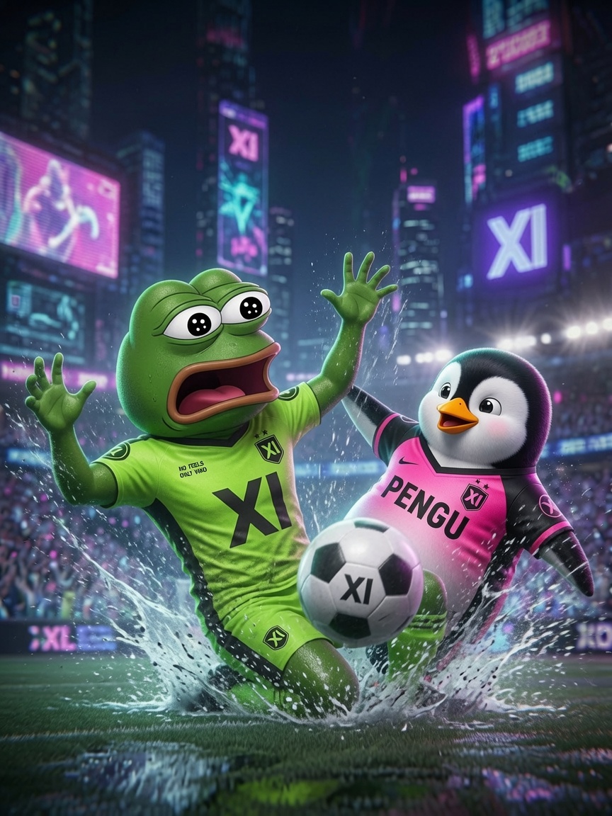 Pepe shocked mid-slide as PENGU charges